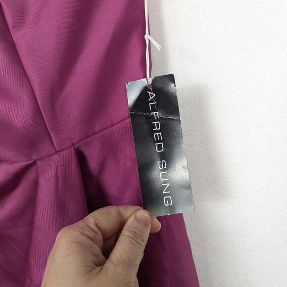 NWT Alfred Sung Tea Rose One Shoulder Satin Twill Draped Slit Formal Gown Size 6 - Picture 9 of 10